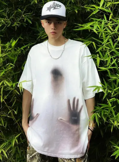 Behinde the material T-shirt